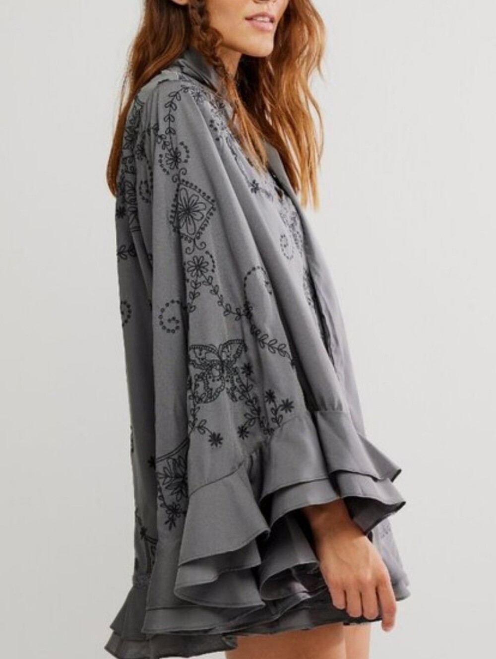 FREE PEOPLE Bali September Sun Mini Dress/Tunic Charcoal Grey Medium NWT$298 - Picture 3 of 12